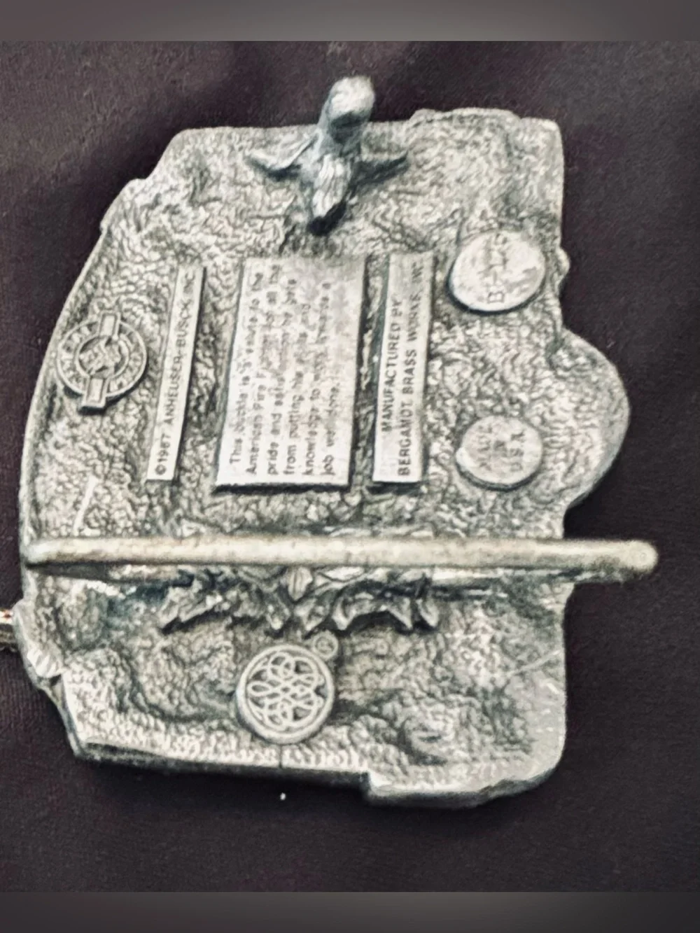This Bud's ForYou 1987 Bergamot Belt Buckle Salute to The American Fire Fighter